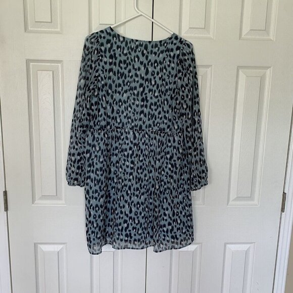 Loft Light Blue Small Snow Leopard Print V-Neck Swing Dress - Picture 7 of 15